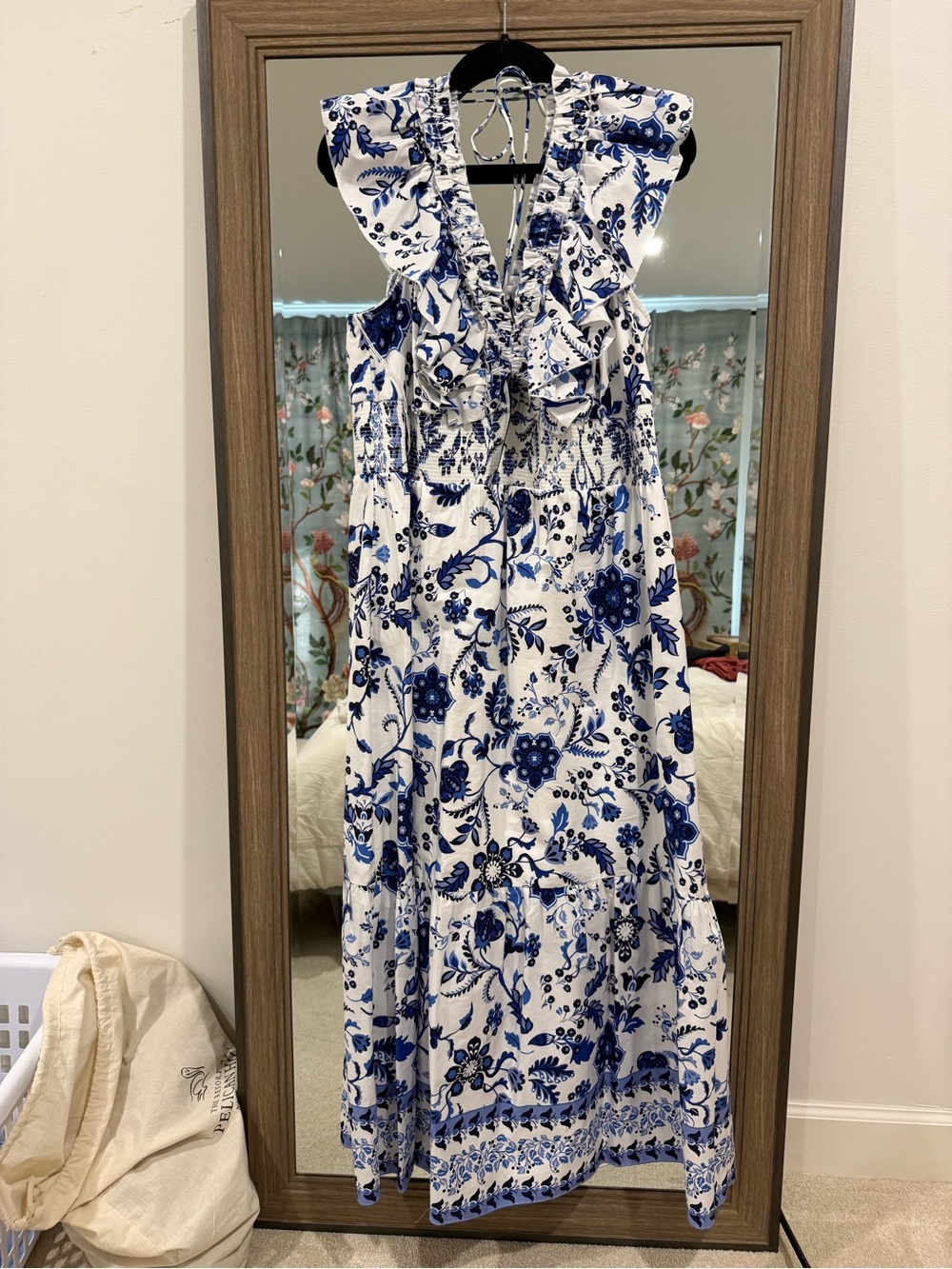 Adrianna Papell Blue and White Floral Ruffle Maxi Dress - Picture 4 of 5